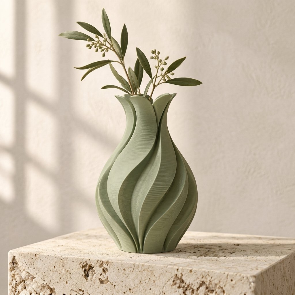 Vaso geométrico verde impresso em 3D